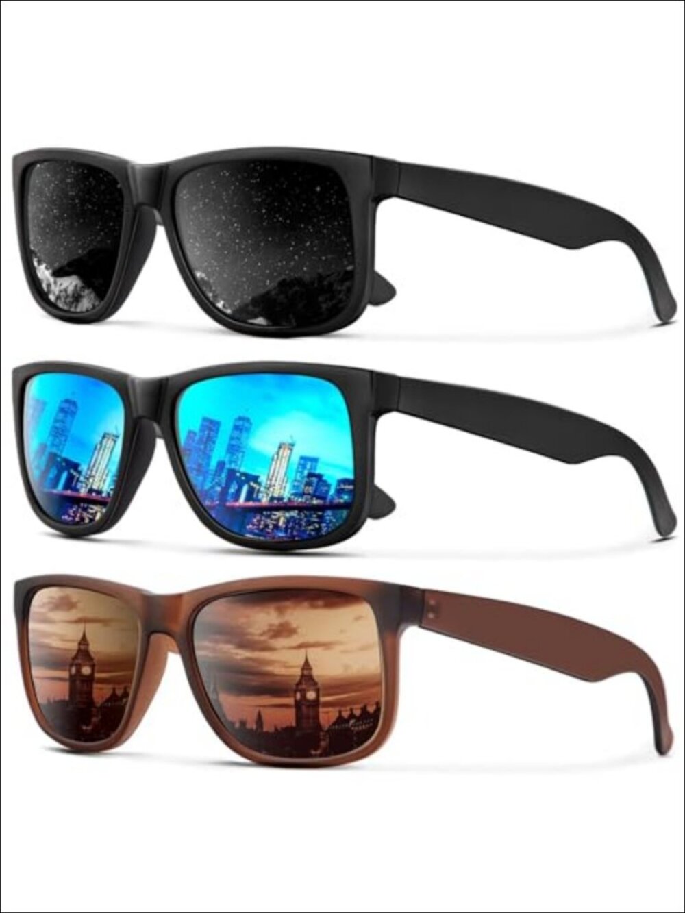 3 Pack Polarized Sunglasses Classic Matte UV Protection Unisex